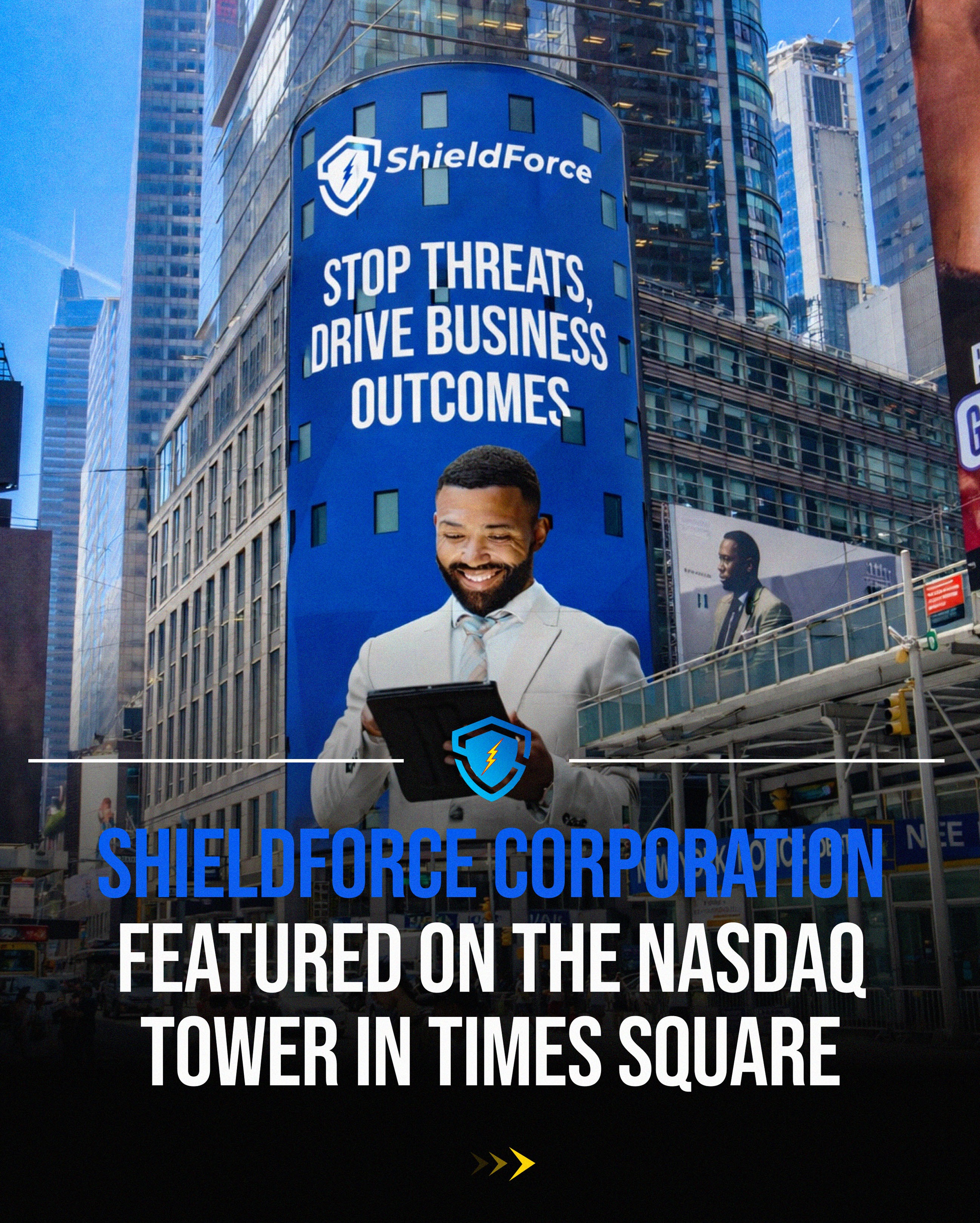 ShieldForce featured on the NASDAQ Tower in Times Square, New York City