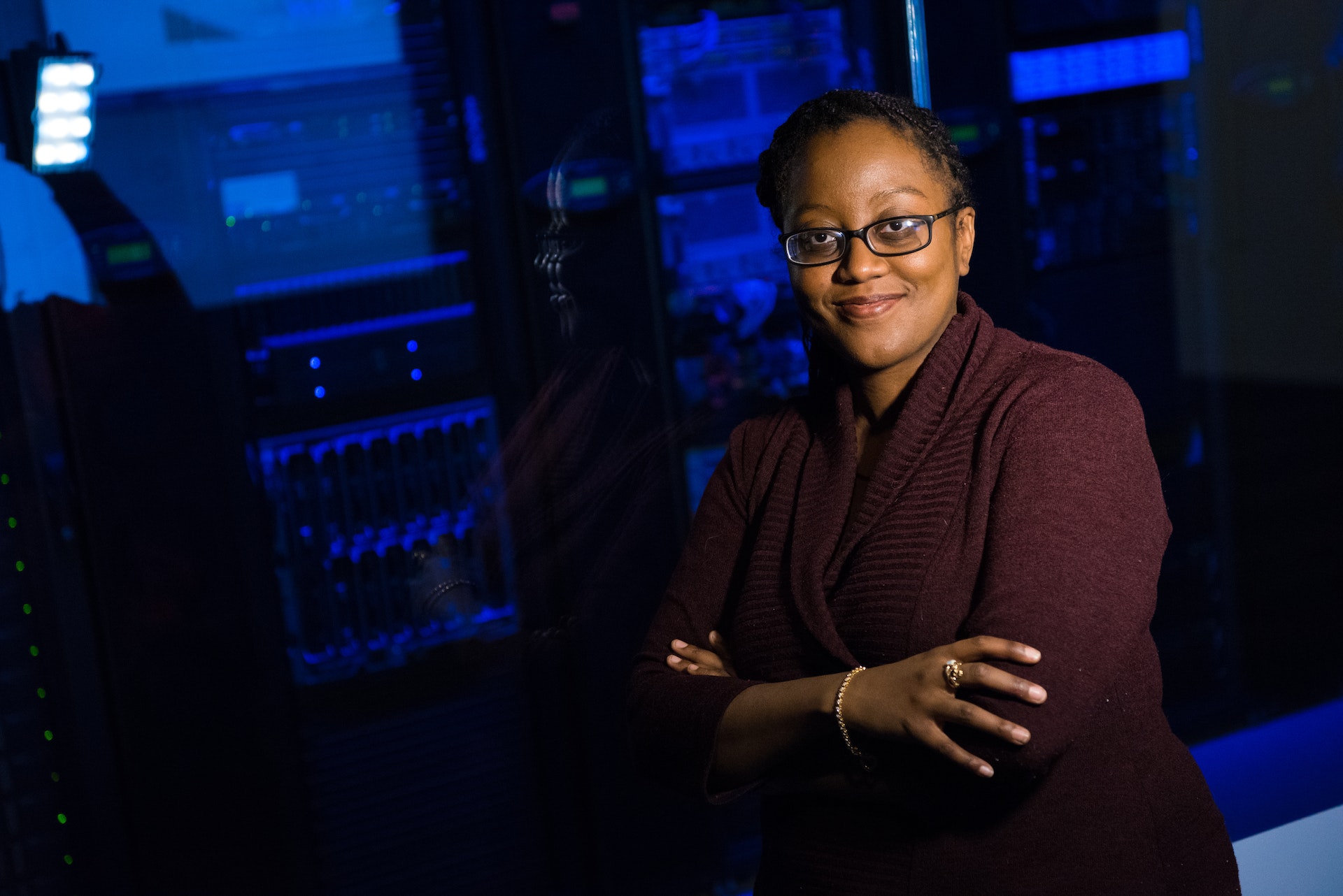 Data center administration smiling