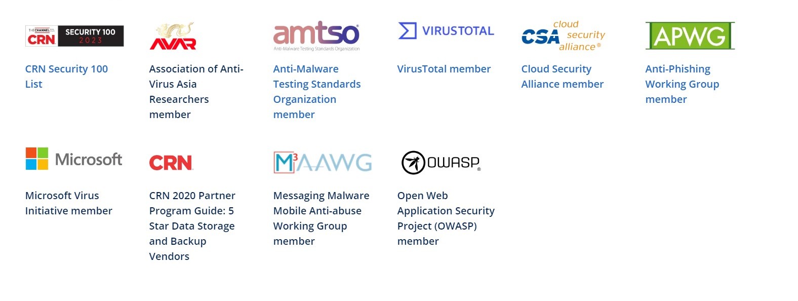 Banner of security certifications and partnerships